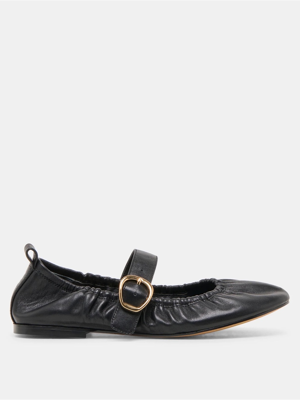 Dolce Vita, Black Leather Mary Jane Flats with Gold Buckle, Size 9 (77)